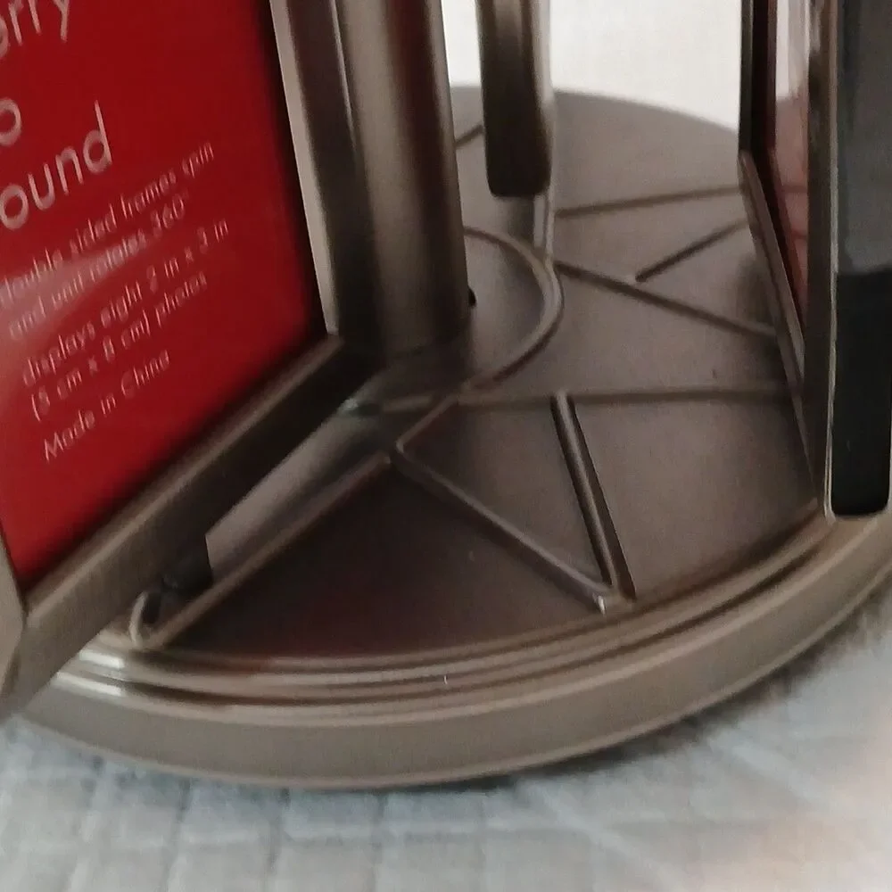 VTG Merry Go Round Double Sided Frame Spin & Unit 360° 2×3 Photos Metal Pewter